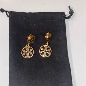 Tory Burch Stud Dangle Logo Earrings Gold
